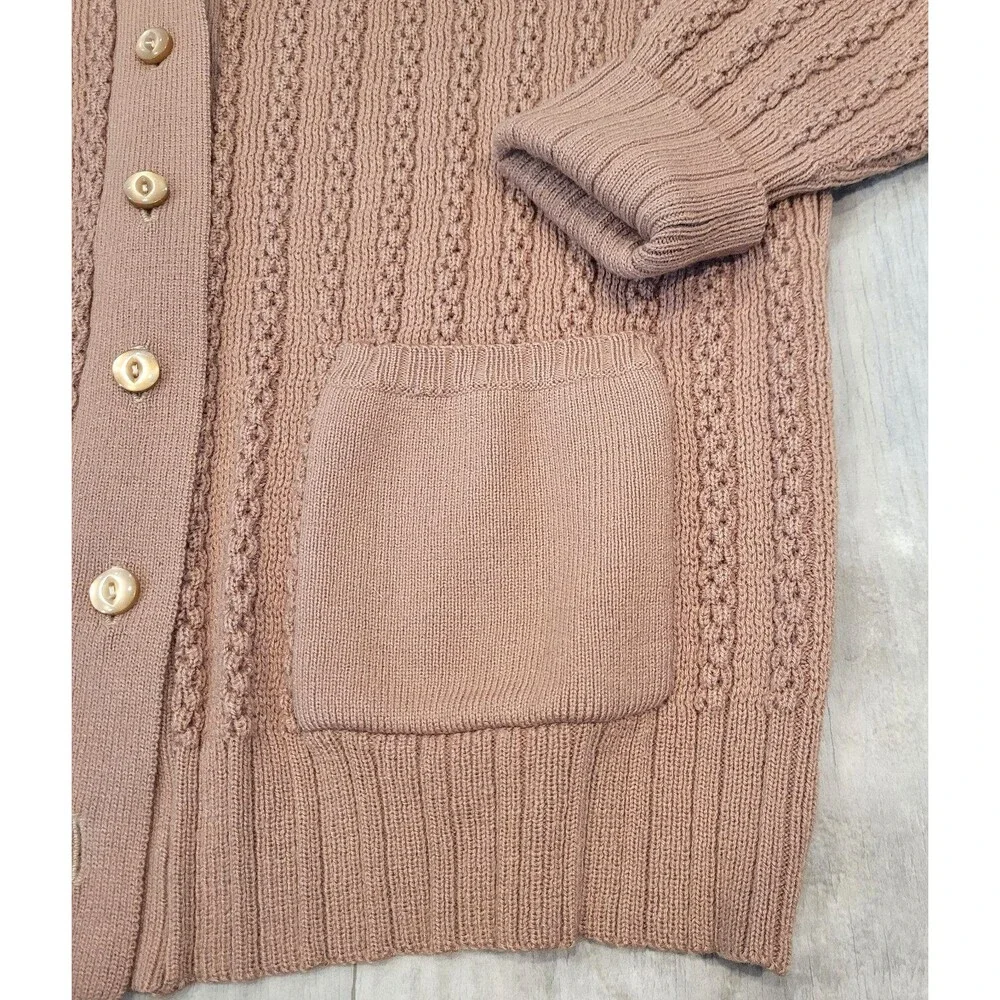 Vintage 90s Cable Knit Cardigan Womens 42 (XL) Brown Patch Pockets Made Romania